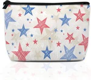 Patriotic Makeup Bag for Purse, Waterproof Funny Colorful American Stars Cosmetic Bag for Women, Zipper Travel Toiletry Pouch Gift 9.55.9 Inch