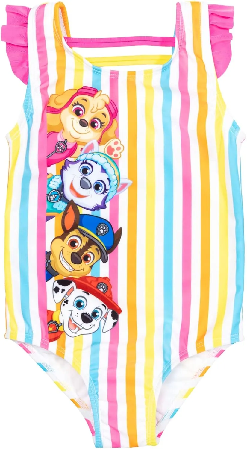 Paw Patrol Marshall Rubble Chase 5 Piece Swimsuit Set: One-Piece Swimsuit Swim Rash Guard Tankini Top Bottom Skort
