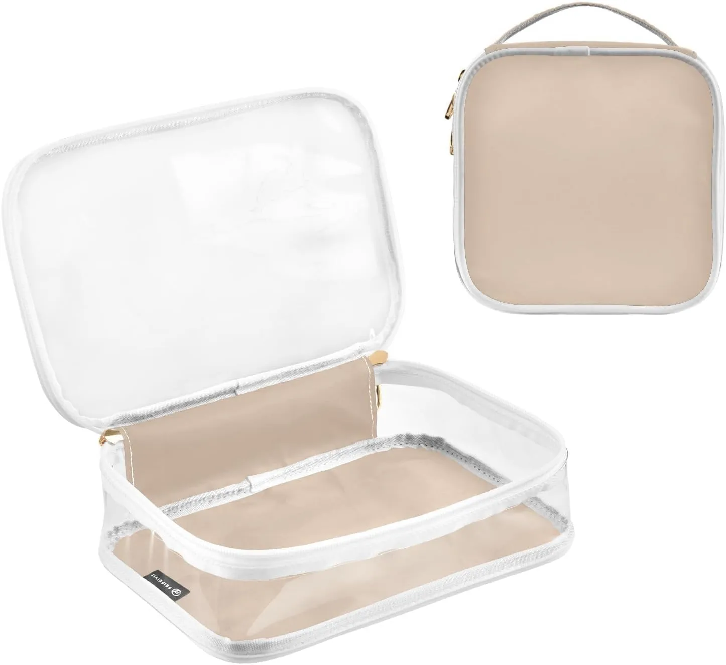 Peach Beige Clear Makeup Bags TSA Approved Toiletry Bag for Women Men Cosmetic Bags with Handle Carry On Airport Airline Compliant Bag Quart Size PVC Travel Bags for Toiletries Business, 2 Pack