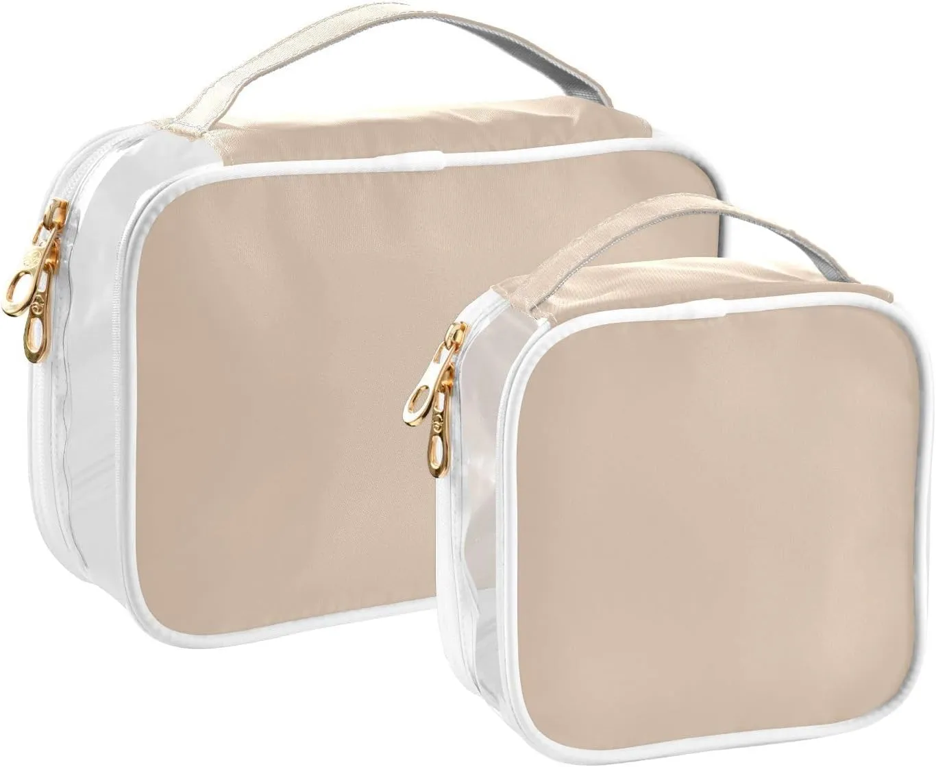 Peach Beige Clear Makeup Bags TSA Approved Toiletry Bag for Women Men Cosmetic Bags with Handle Carry On Airport Airline Compliant Bag Quart Size PVC Travel Bags for Toiletries Business, 2 Pack