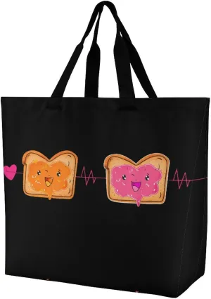 Peanut Butter Jelly Heartbeat Women's Shoulder Shopping Bags Foldable Tote Bag Large Capacity Handbag for Work Travel