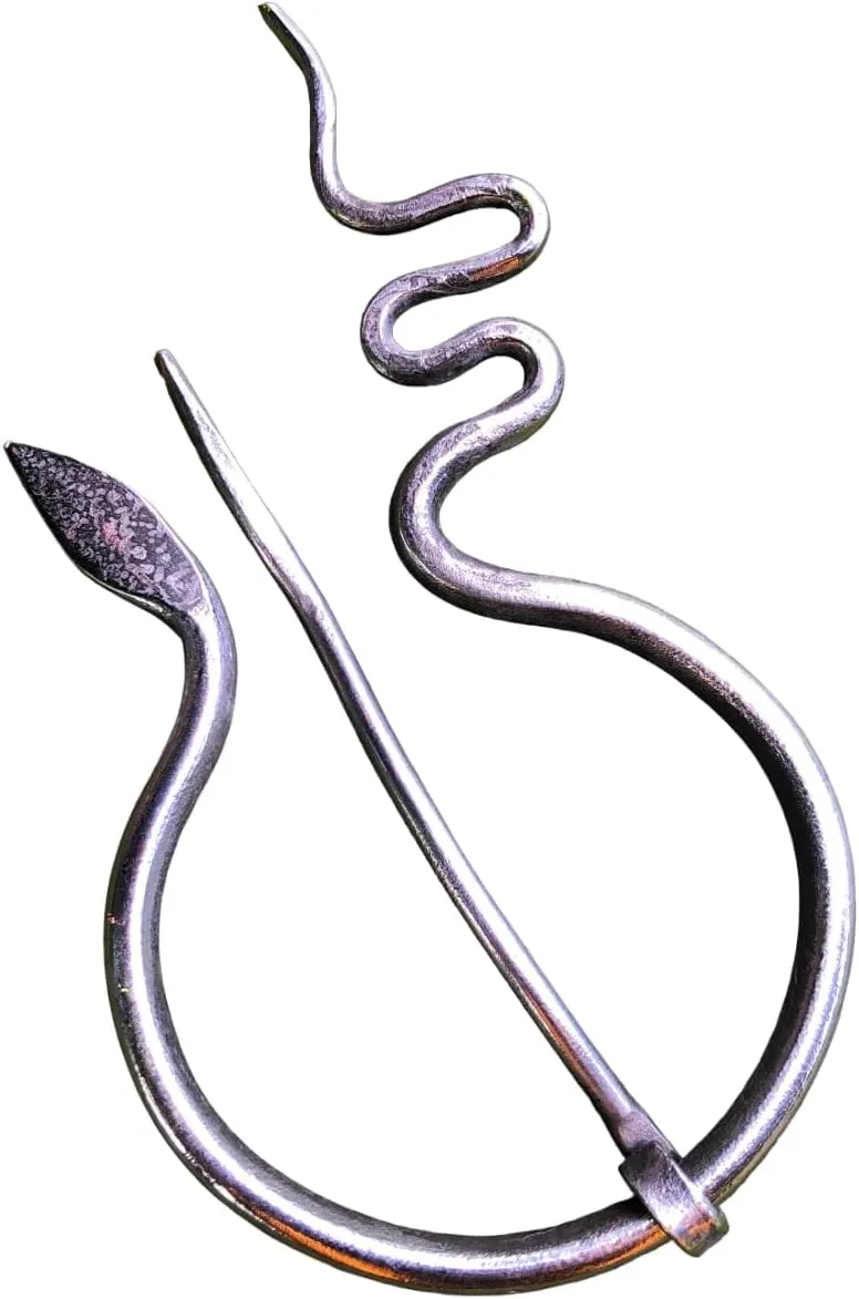 Penannular Brooch, Hand Forged Snake Design Medieval Cloak Pin Viking Jewelry Shawl Brooches for Cloak Shawl Scarf