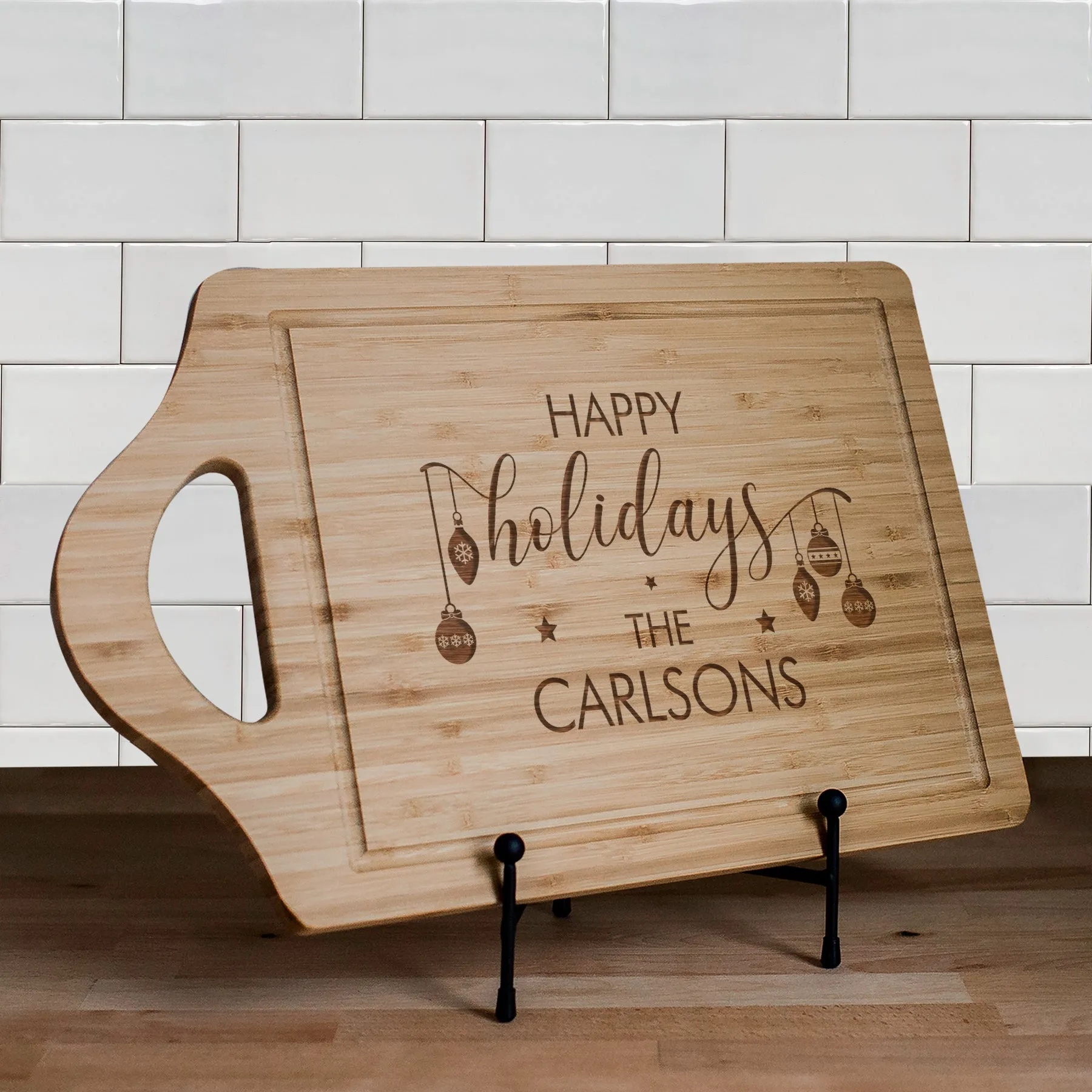 Personalized Happy Holidays Large Bambooo Cutting Board