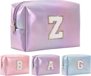 Personalized Initial Makeup Bag, Letter Zipper Cosmetic Bag for Womens, Preppy Makeup Bags, Glitter Waterproof Cute Makeup Pouch, Travel Makeup Bags for Mother's Day Birthday GiftsLetter Z)