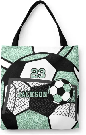 Personalized Name Gym Sport Soccer Ball Red Handbag Gift Bags Christmas Treat Bags for Holiday Party Gift Bags