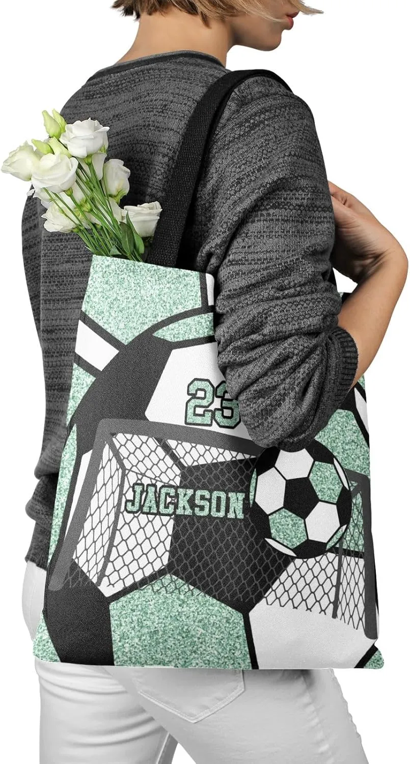 Personalized Name Gym Sport Soccer Ball Red Handbag Gift Bags Christmas Treat Bags for Holiday Party Gift Bags