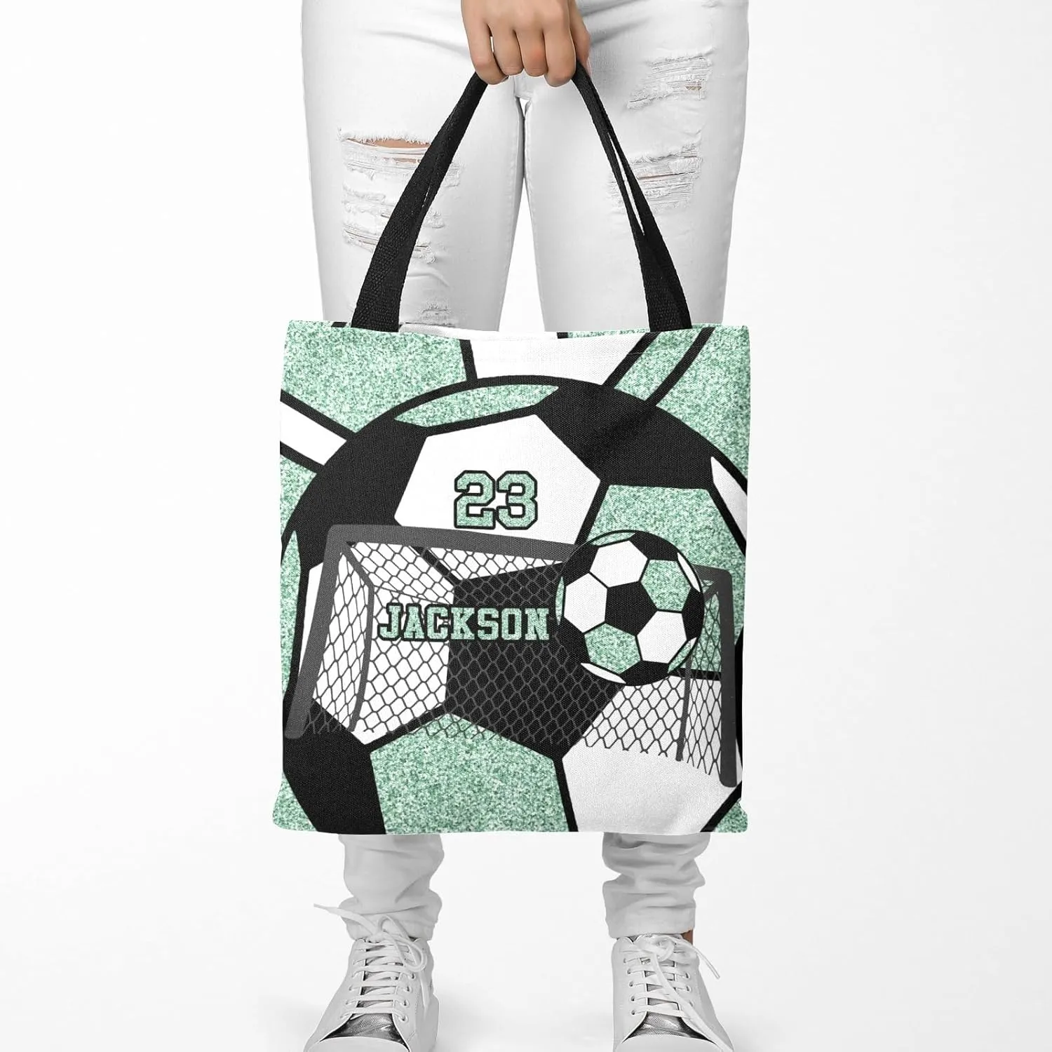 Personalized Name Gym Sport Soccer Ball Red Handbag Gift Bags Christmas Treat Bags for Holiday Party Gift Bags