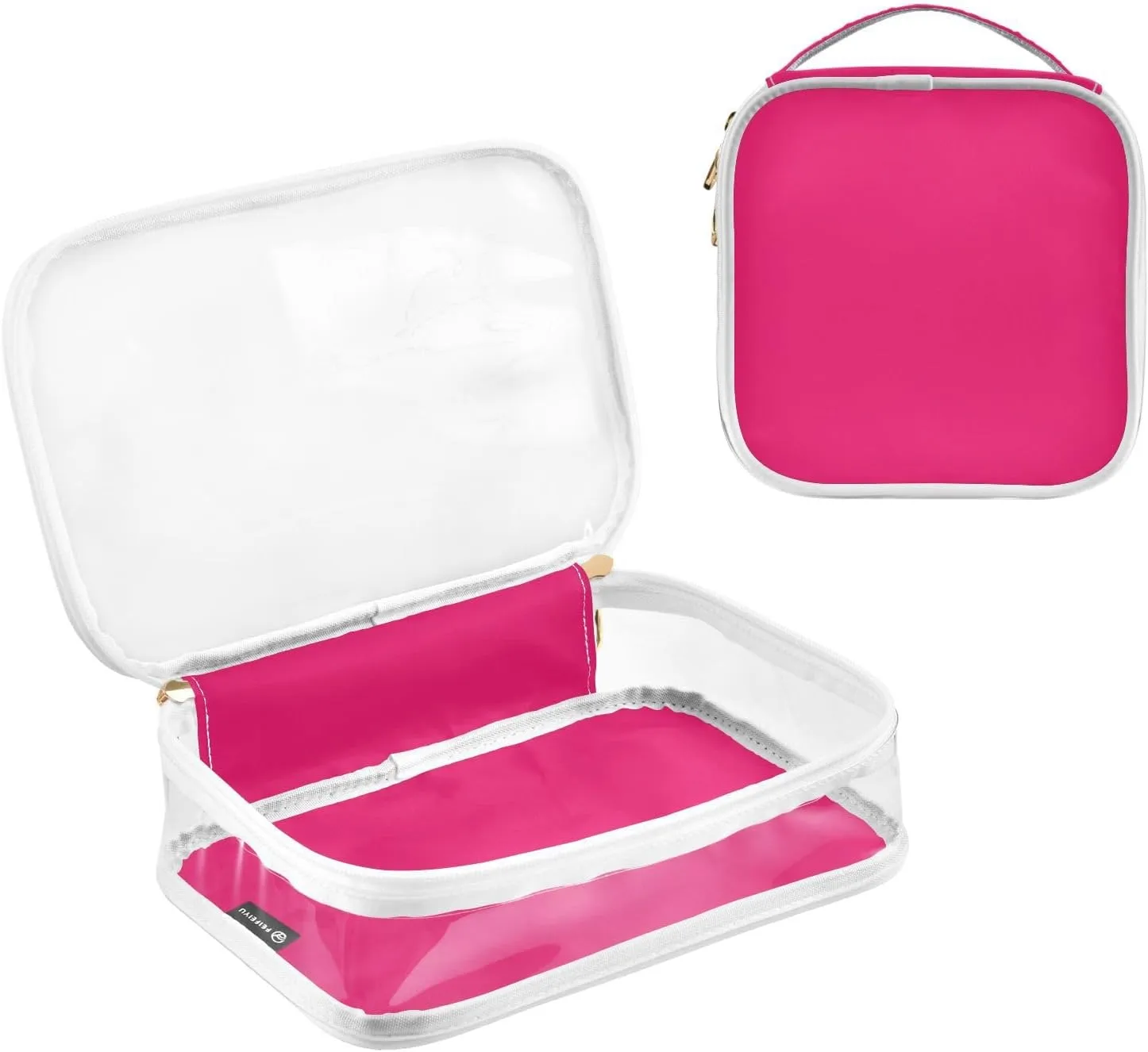 Pink Clear Makeup Bags TSA Approved Toiletry Bag for Women Men Cosmetic Bags with Zipper Carry On Airport Airline Compliant Bag Quart Size PVC Travel Bags for Toiletries Business, 2 Pack