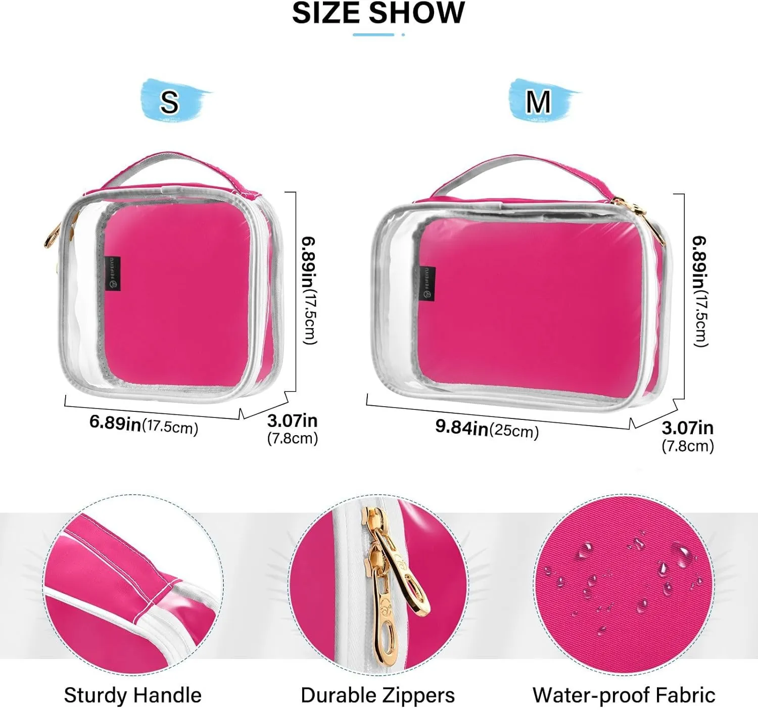 Pink Clear Makeup Bags TSA Approved Toiletry Bag for Women Men Cosmetic Bags with Zipper Carry On Airport Airline Compliant Bag Quart Size PVC Travel Bags for Toiletries Business, 2 Pack