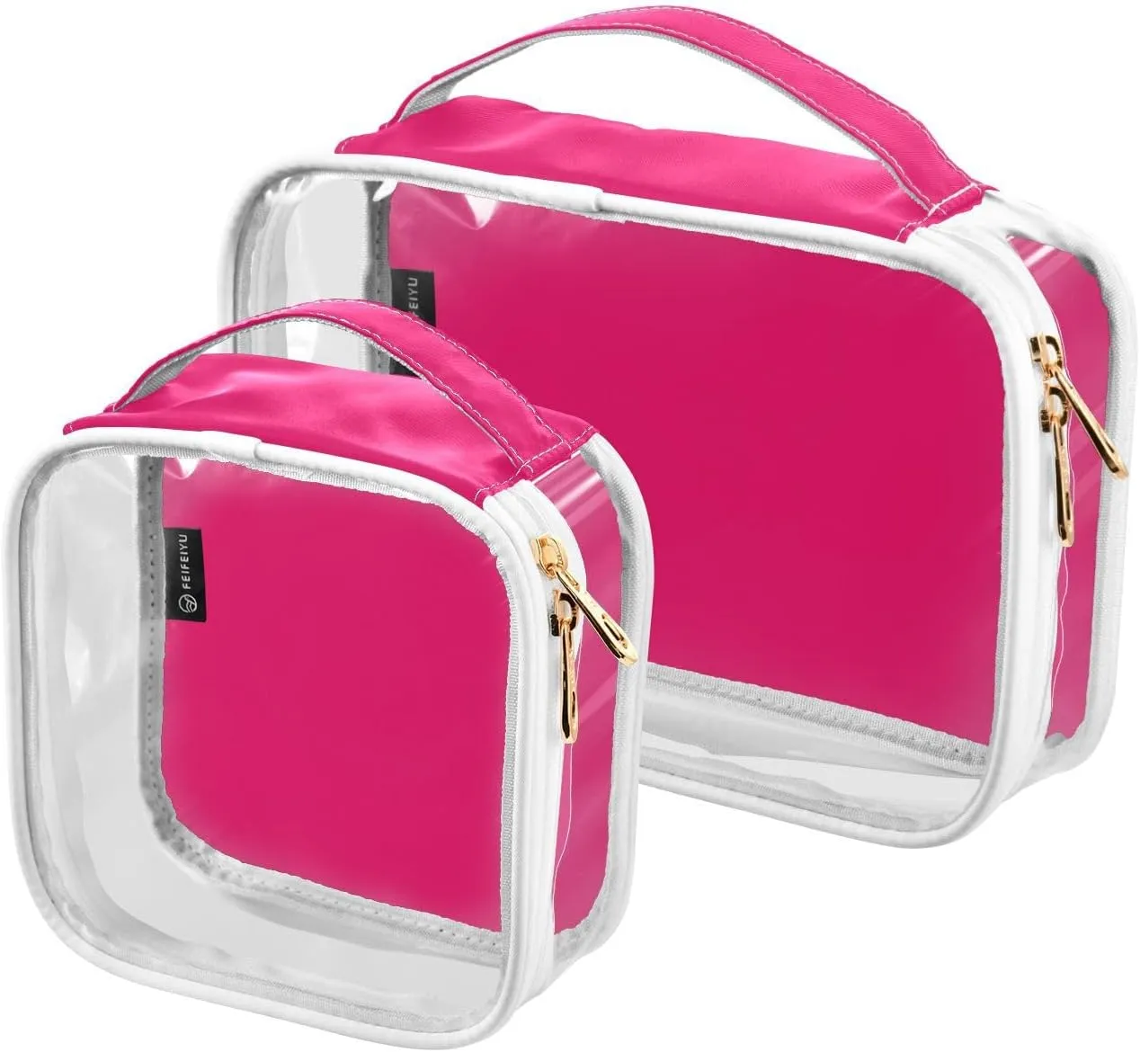 Pink Clear Makeup Bags TSA Approved Toiletry Bag for Women Men Cosmetic Bags with Zipper Carry On Airport Airline Compliant Bag Quart Size PVC Travel Bags for Toiletries Business, 2 Pack