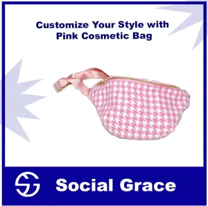 Pink Houndstooth Cosmetic Bag - Fanny Pack Travel with Zipper Preppy Pouch, valentine's day Makeup Bag Waterproof Makeup Organizer Bag Set for Women Girls