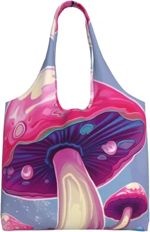 Pink mushroom Canvas Tote Bag Aesthetic Large Shoulder Bags Reusable Shopping Bags for Women Grocery Bag Purse