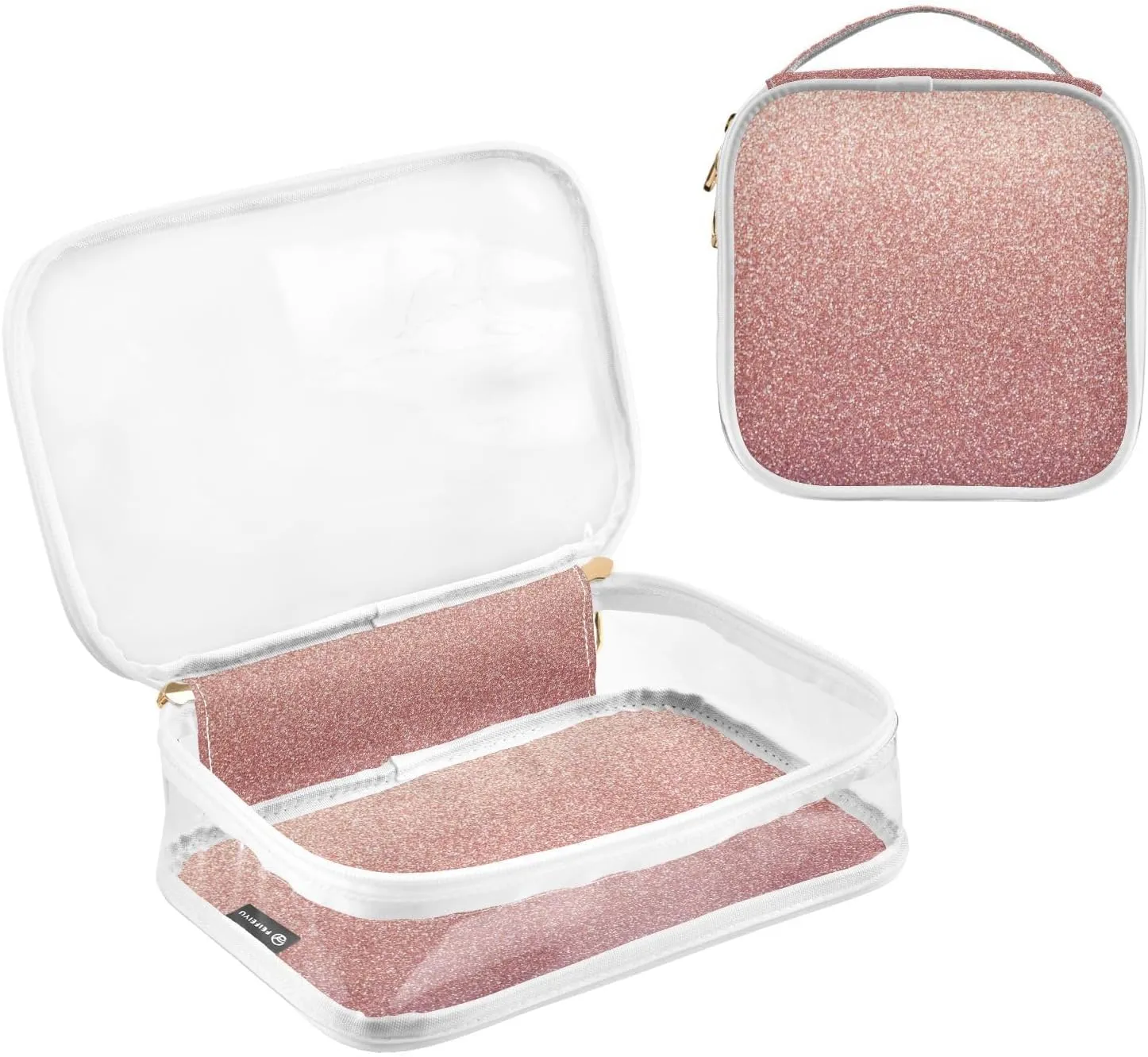Pink Sparkle Clear Makeup Bags TSA Approved Toiletry Bag for Women Men Cosmetic Bags with Zipper Carry On Airport Airline Compliant Bag Quart Size PVC Travel Bags for Toiletries Organizing, 2 Pack