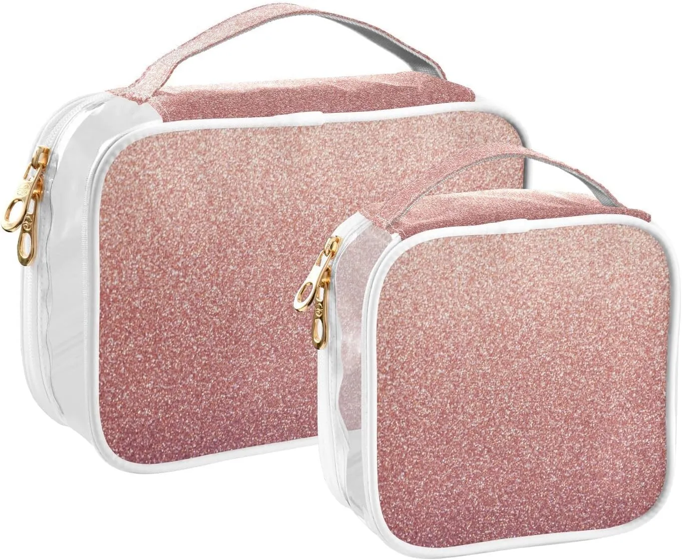Pink Sparkle Clear Makeup Bags TSA Approved Toiletry Bag for Women Men Cosmetic Bags with Zipper Carry On Airport Airline Compliant Bag Quart Size PVC Travel Bags for Toiletries Organizing, 2 Pack