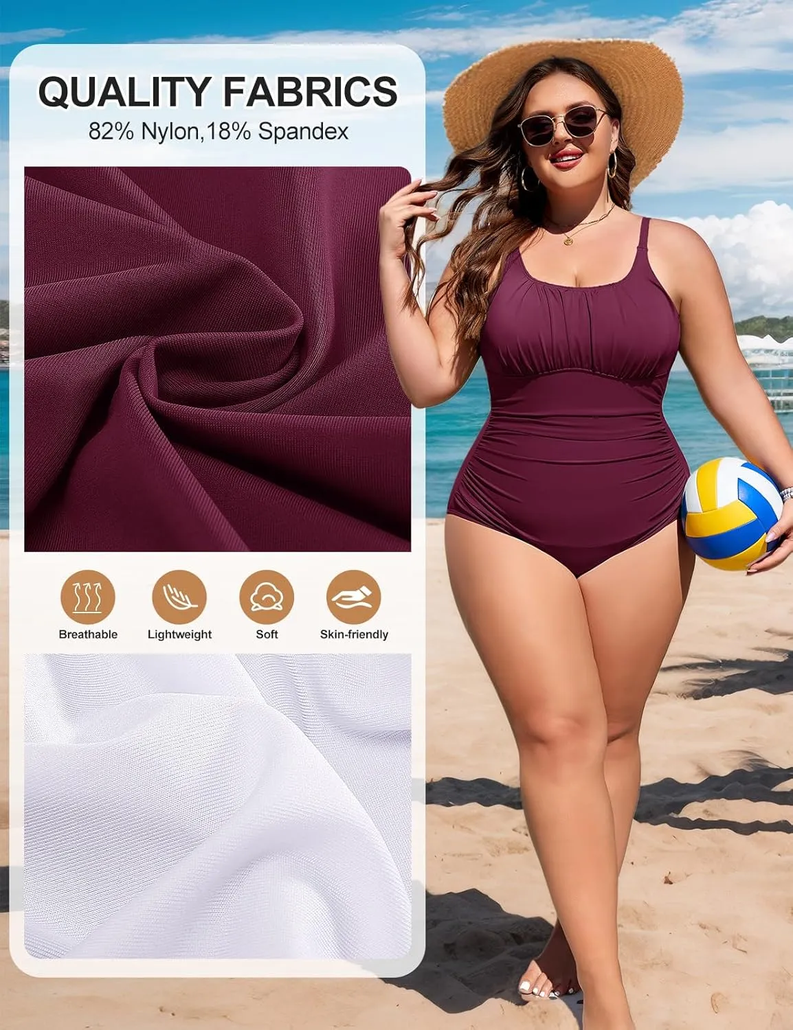 Plus Size Bathing Suit for Women Tummy Control One Piece Swimsuit Push Up Modest Swim Suits Adjustable Straps L-4XL