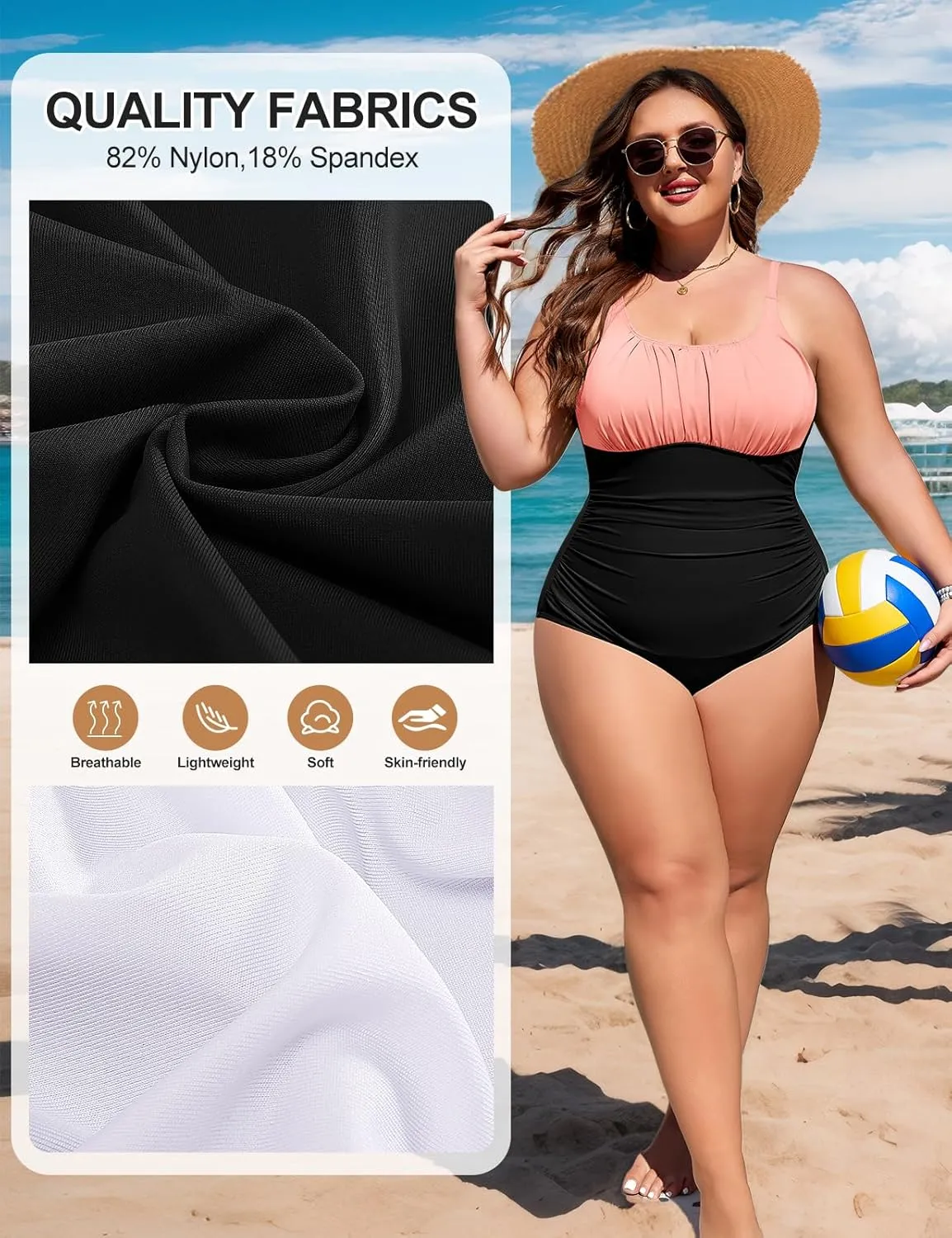Plus Size Bathing Suit for Women Tummy Control One Piece Swimsuit Push Up Modest Swim Suits Adjustable Straps L-4XL