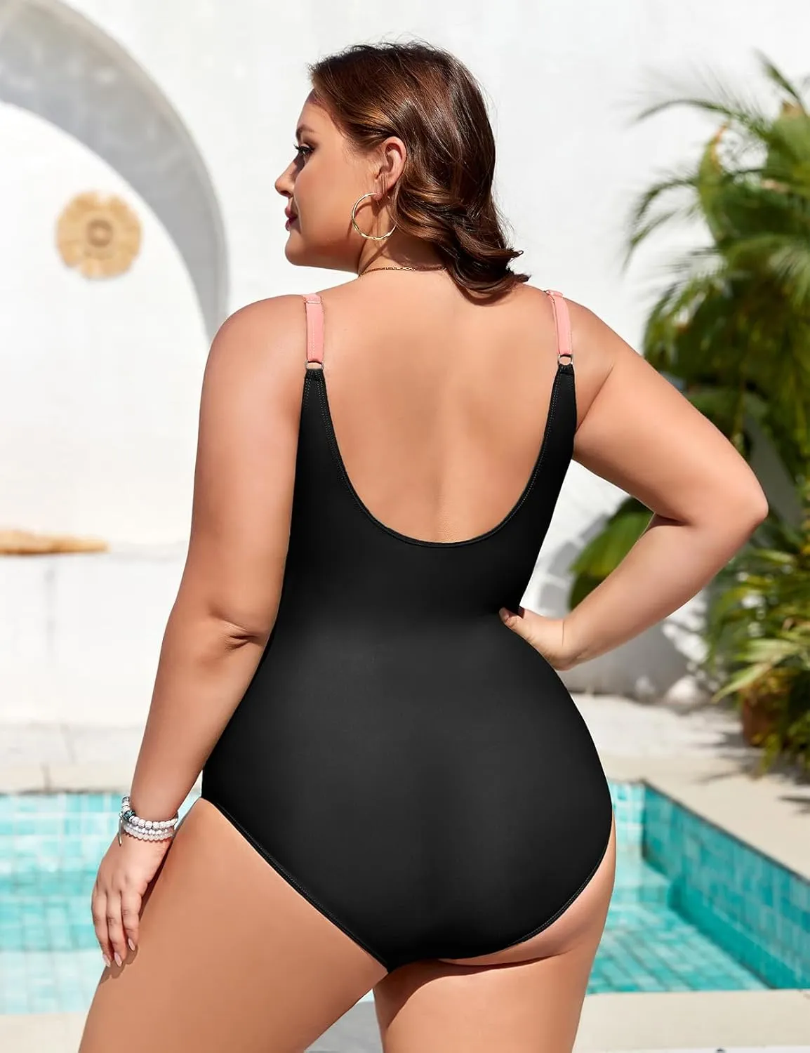 Plus Size Bathing Suit for Women Tummy Control One Piece Swimsuit Push Up Modest Swim Suits Adjustable Straps L-4XL