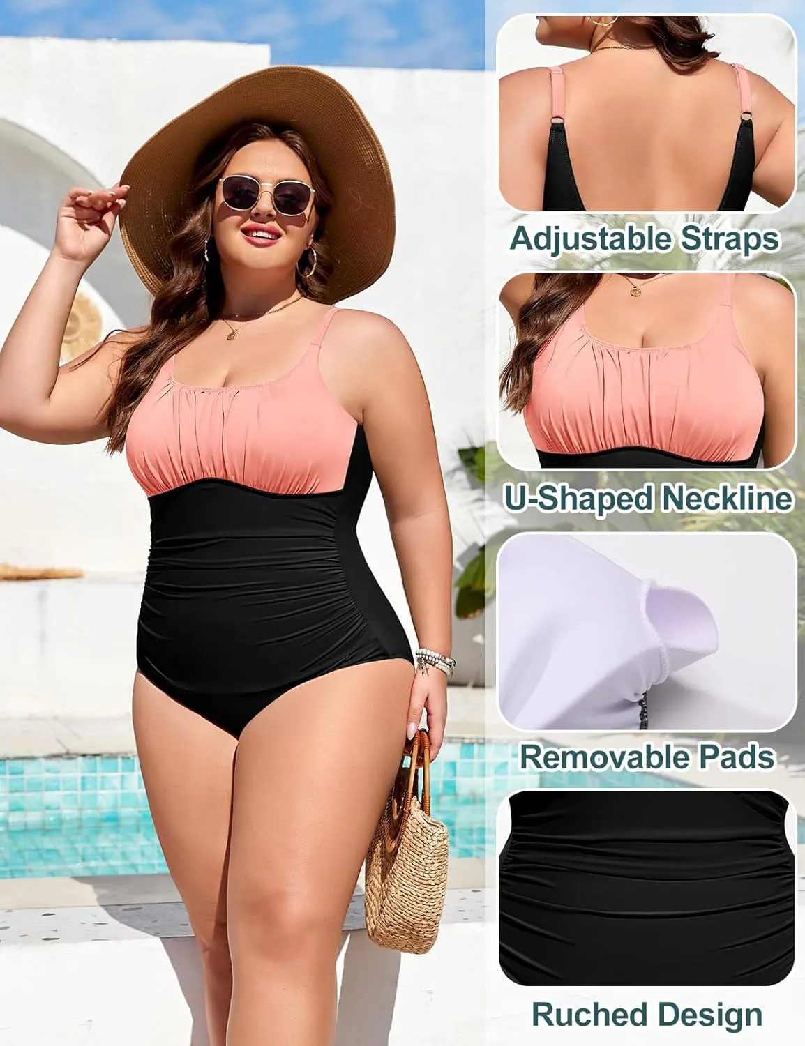Plus Size Bathing Suit for Women Tummy Control One Piece Swimsuit Push Up Modest Swim Suits Adjustable Straps L-4XL