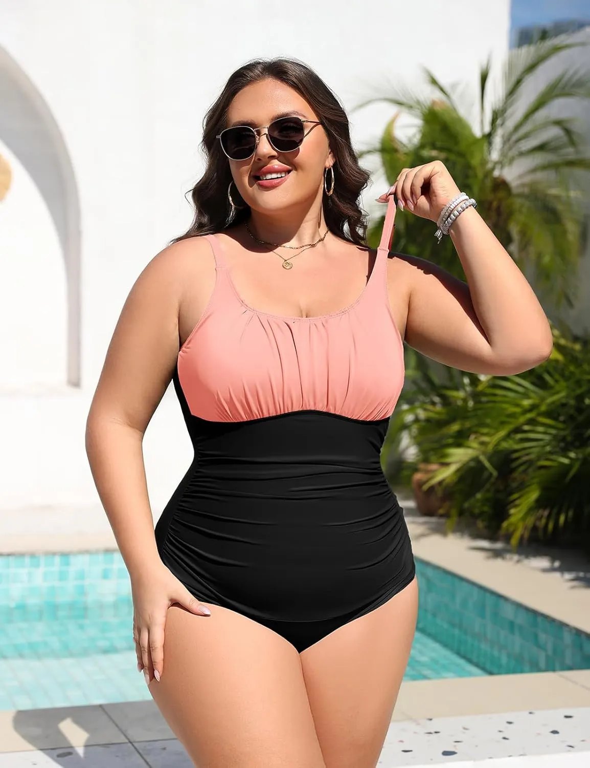 Plus Size Bathing Suit for Women Tummy Control One Piece Swimsuit Push Up Modest Swim Suits Adjustable Straps L-4XL