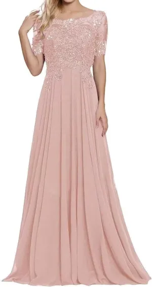 Plus Size Chiffon Mother of The Groom Dresses with Sleeves Floor Length A Line Lace Appliques Formal Evening Gown