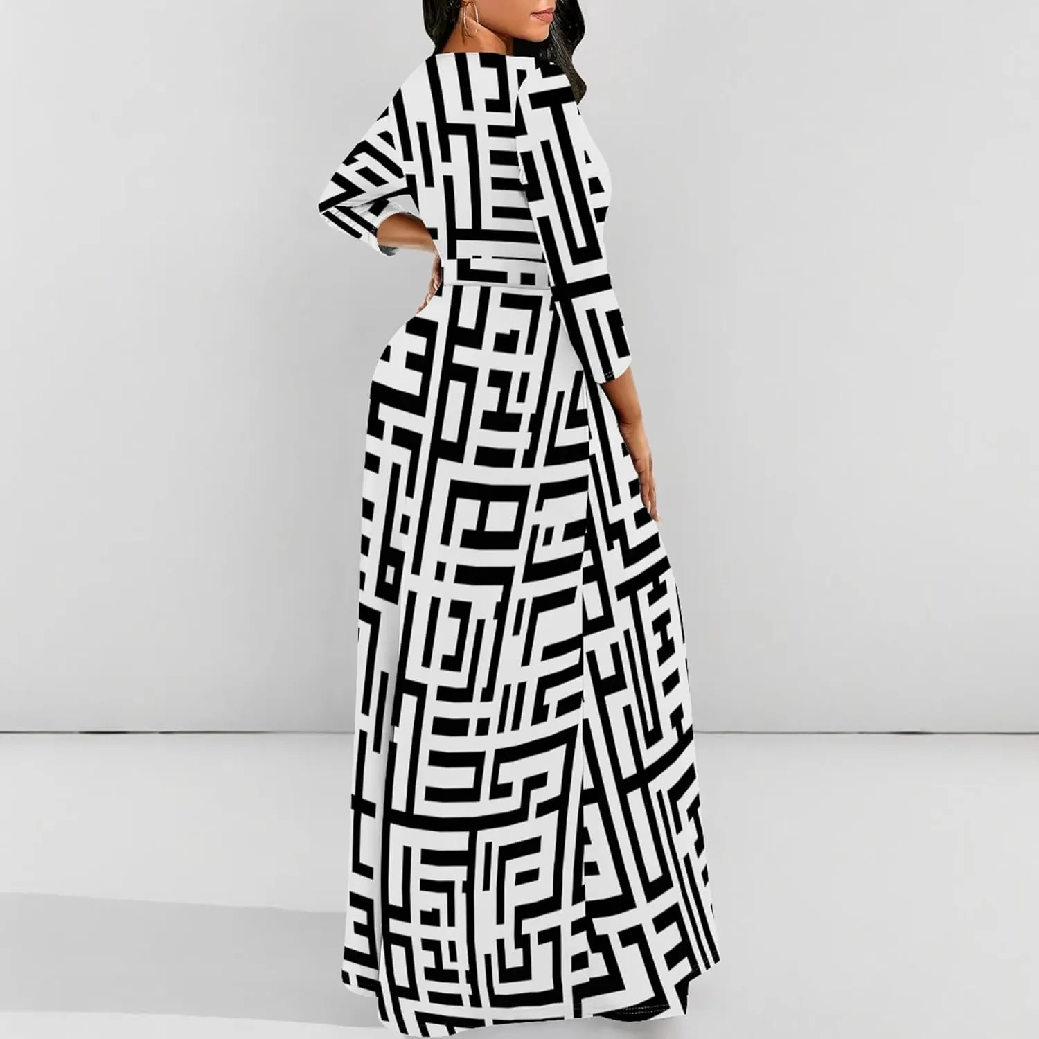 Plus Size Maxi Dresses for Curvy Women Casual Long Sleeve Crewneck Wrap Floor Length Dress with Belt