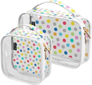 Polka Dot Colorful Clear Makeup Bags TSA Approved Toiletry Bag for Women Men Cosmetic Bags with Handle Carry On Airport Airline Compliant Bag Quart Size PVC Travel Bags for Toiletries Liquids, 2 Pack