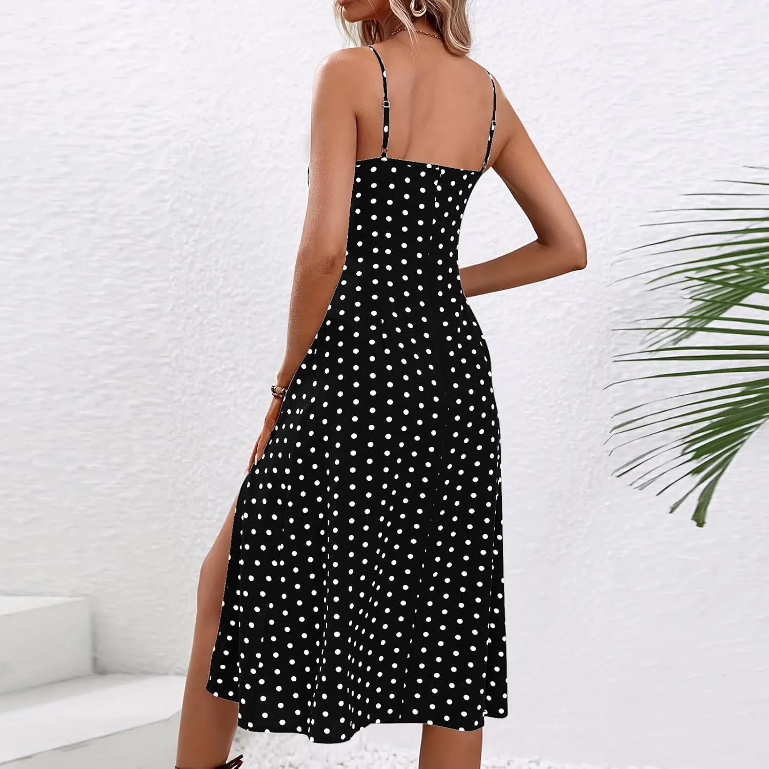 Polka Dot Dress for Women 2025 Summer Spaghetti Straps Split Dresses Sexy High Waist A Line Beach Midi Sundresses