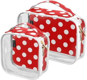 Polka Dot Red Clear Makeup Bags TSA Approved Toiletry Bag for Women Men Cosmetic Bags with Handle Carry On Airport Airline Compliant Bag Quart Size PVC Travel Bags for Toiletries Bathroom, 2 Pack