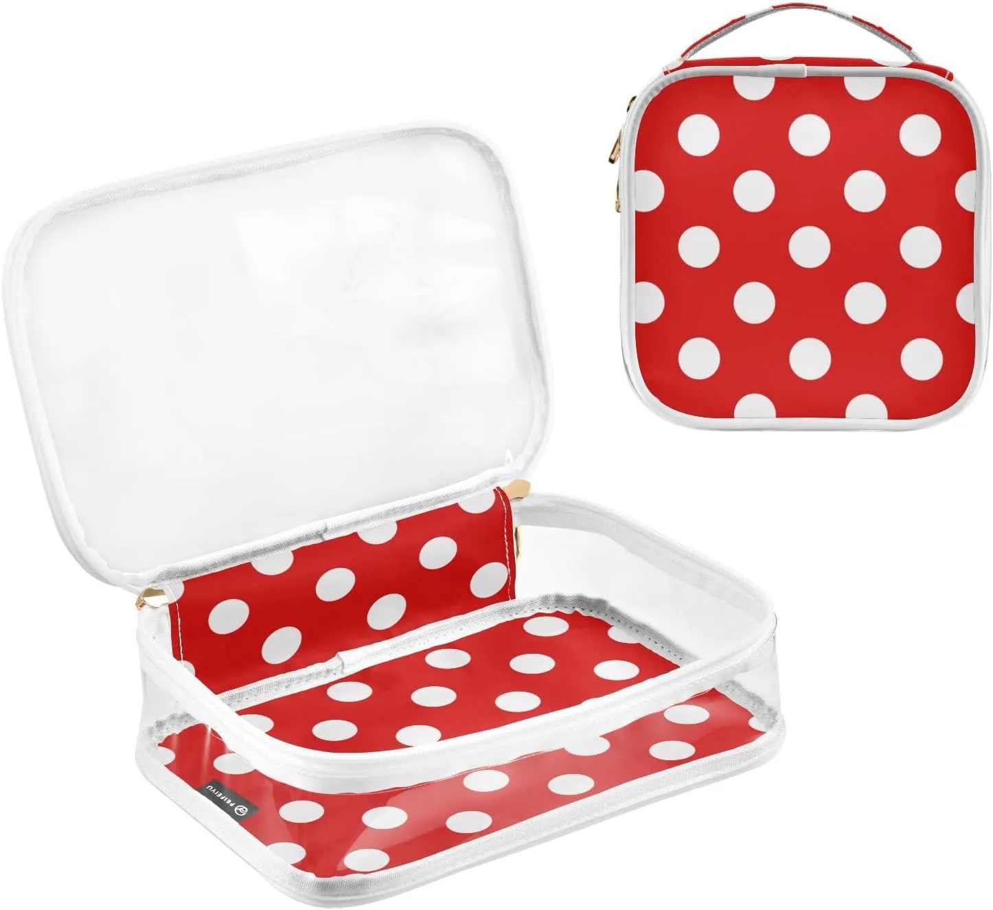Polka Dot Red Clear Makeup Bags TSA Approved Toiletry Bag for Women Men Cosmetic Bags with Handle Carry On Airport Airline Compliant Bag Quart Size PVC Travel Bags for Toiletries Bathroom, 2 Pack