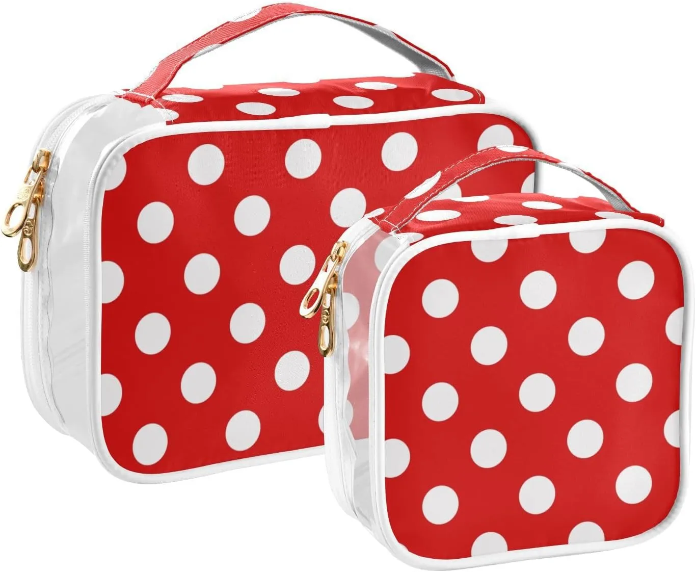 Polka Dot Red Clear Makeup Bags TSA Approved Toiletry Bag for Women Men Cosmetic Bags with Handle Carry On Airport Airline Compliant Bag Quart Size PVC Travel Bags for Toiletries Bathroom, 2 Pack