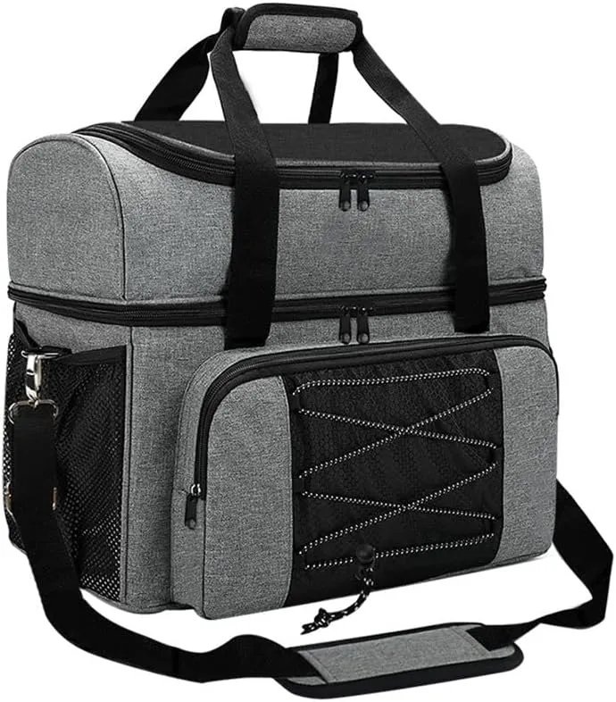 Portable Bowling Bag for 2 Balls, Shoe Bag Included, Padded Divider, Extra Pockets, Transparent PVC Shoe Compartment, Adjustable Straps for Beginner or Professional Bowlers