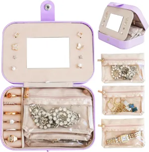 Portable Jewelry Organizers Tray, Travel Jewelry Case Box with [3 Premium Jewelry Zipper Pockets], Birthday Gifts for Women Girls Teen, Bridesmaid Gifts Travel Essentials Accessories(Lavender)