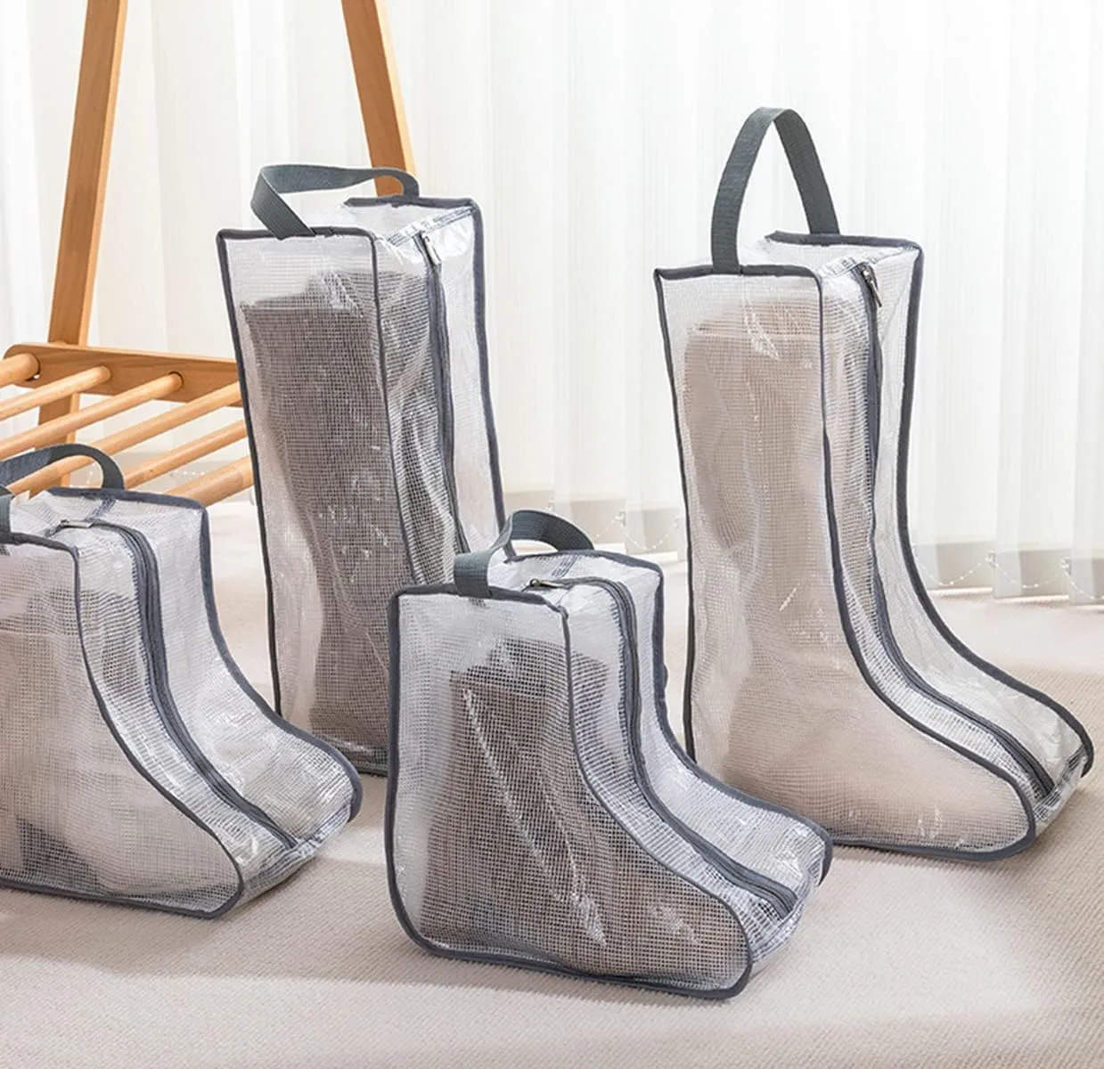 Portable Women's Tall/Short Boot Storage Bags - 2 Pack Waterproof Transparent Travel & Daily Use Shoe Bags