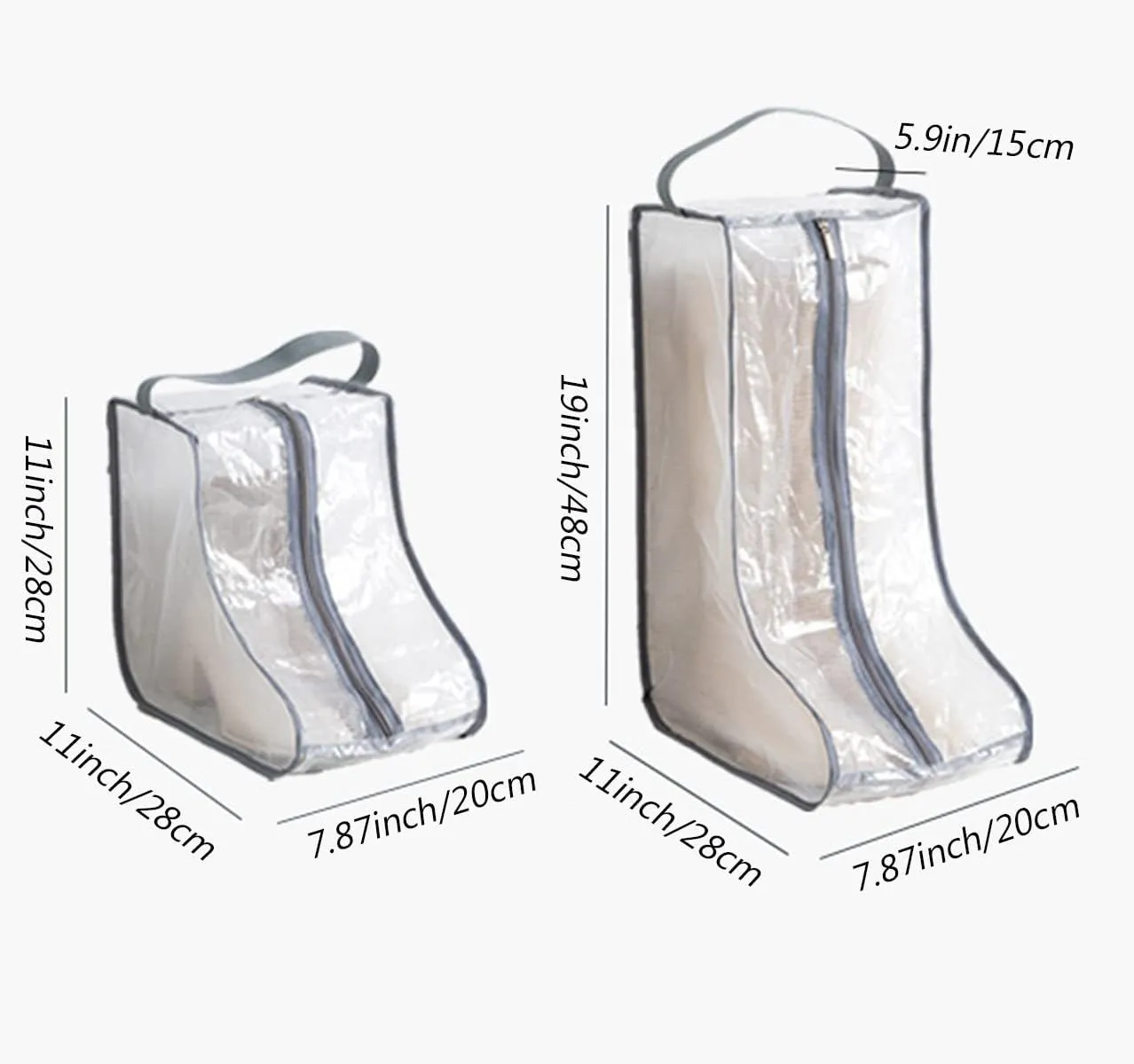 Portable Women's Tall/Short Boot Storage Bags - 2 Pack Waterproof Transparent Travel & Daily Use Shoe Bags