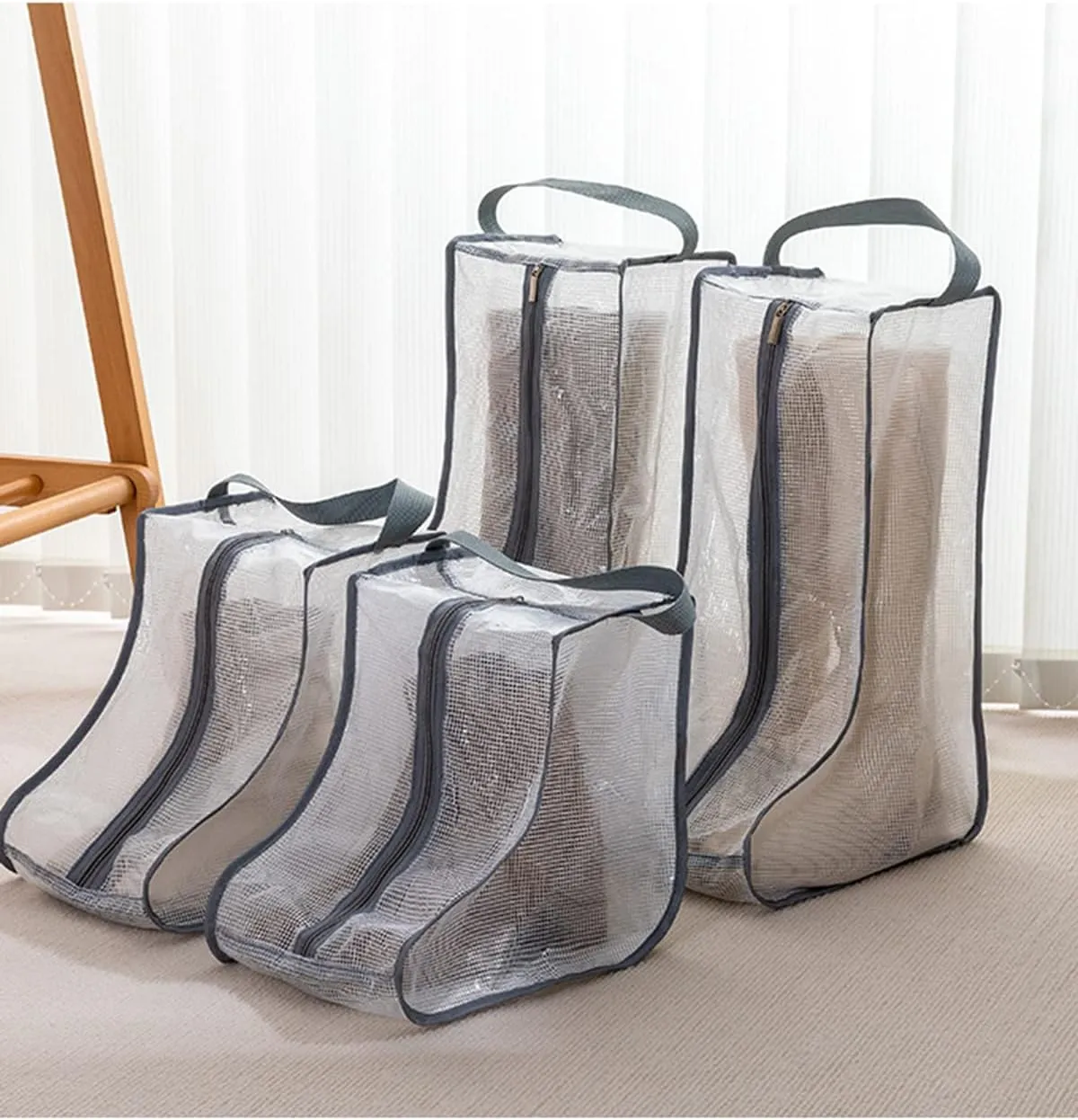 Portable Women's Tall/Short Boot Storage Bags - 2 Pack Waterproof Transparent Travel & Daily Use Shoe Bags