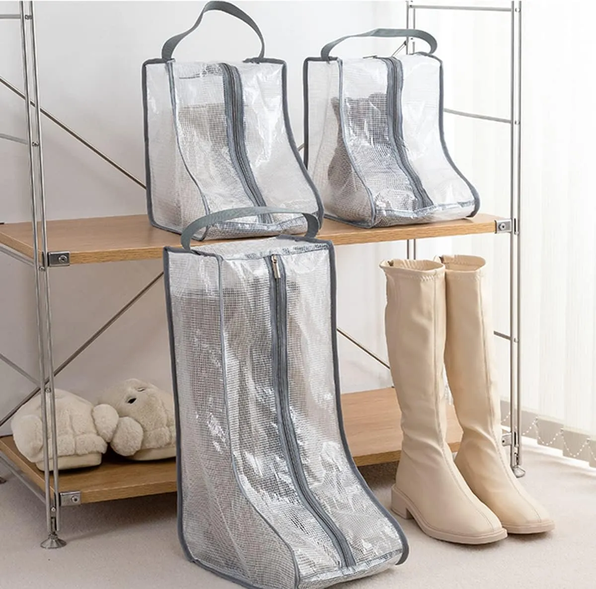 Portable Women's Tall/Short Boot Storage Bags - 2 Pack Waterproof Transparent Travel & Daily Use Shoe Bags