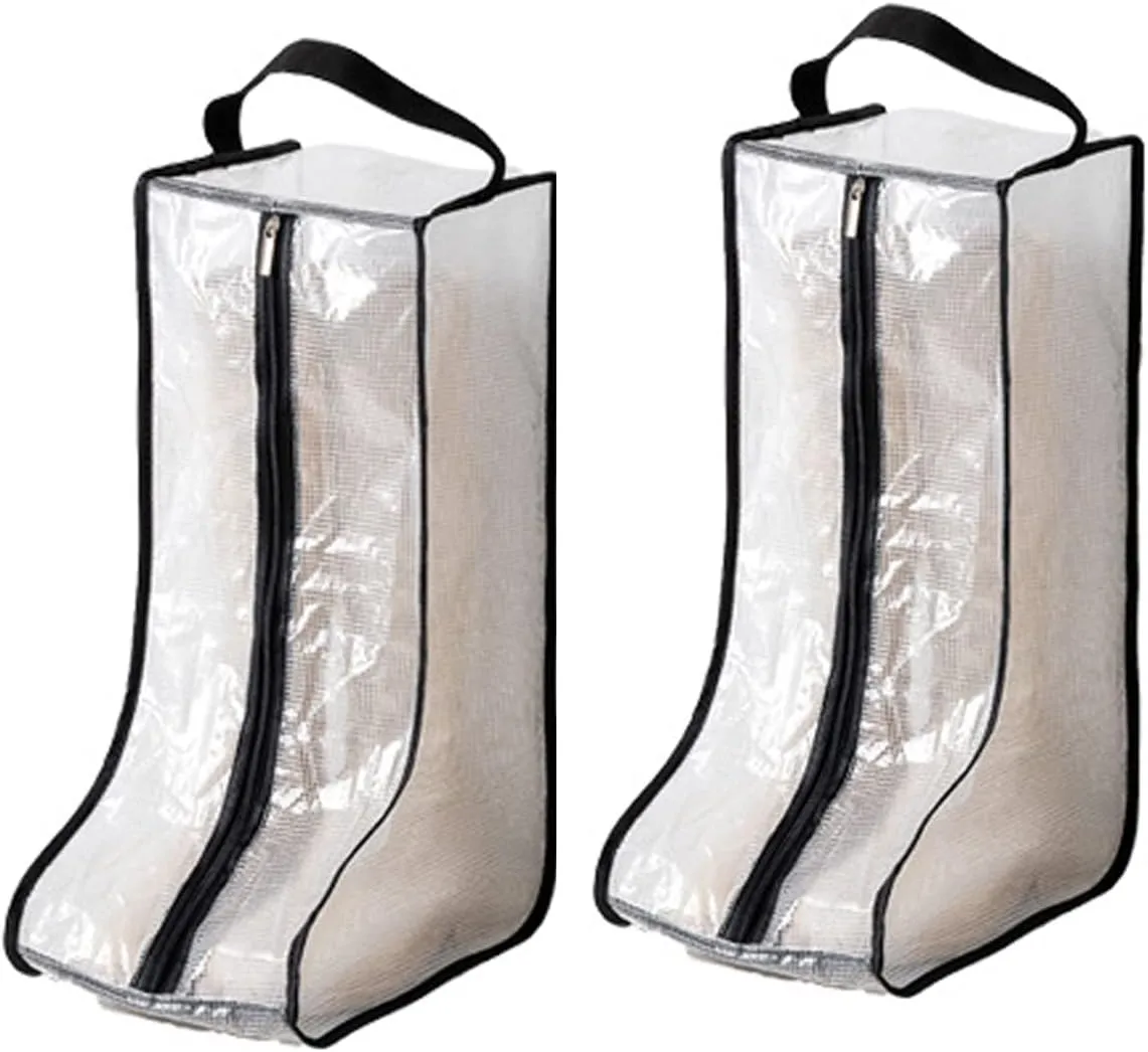 Portable Women's Tall/Short Boot Storage Bags - 2 Pack Waterproof Transparent Travel & Daily Use Shoe Bags