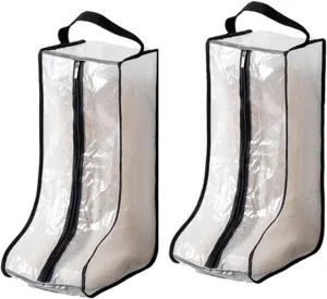 Portable Women's Tall/Short Boot Storage Bags - 2 Pack Waterproof Transparent Travel & Daily Use Shoe Bags