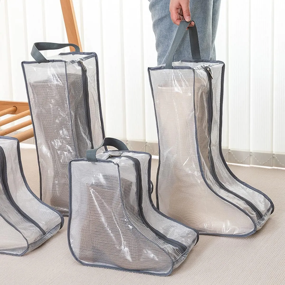 Portable Women's Tall/Short Boot Storage Bags - 2 Pack Waterproof Transparent Travel & Daily Use Shoe Bags
