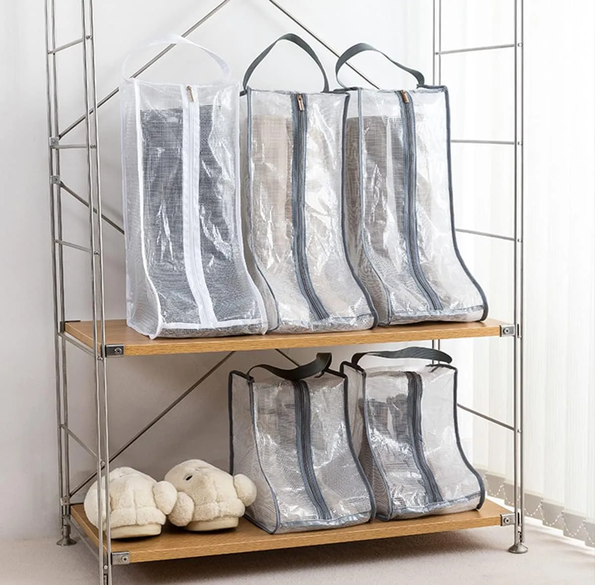 Portable Women's Tall/Short Boot Storage Bags - 2 Pack Waterproof Transparent Travel & Daily Use Shoe Bags