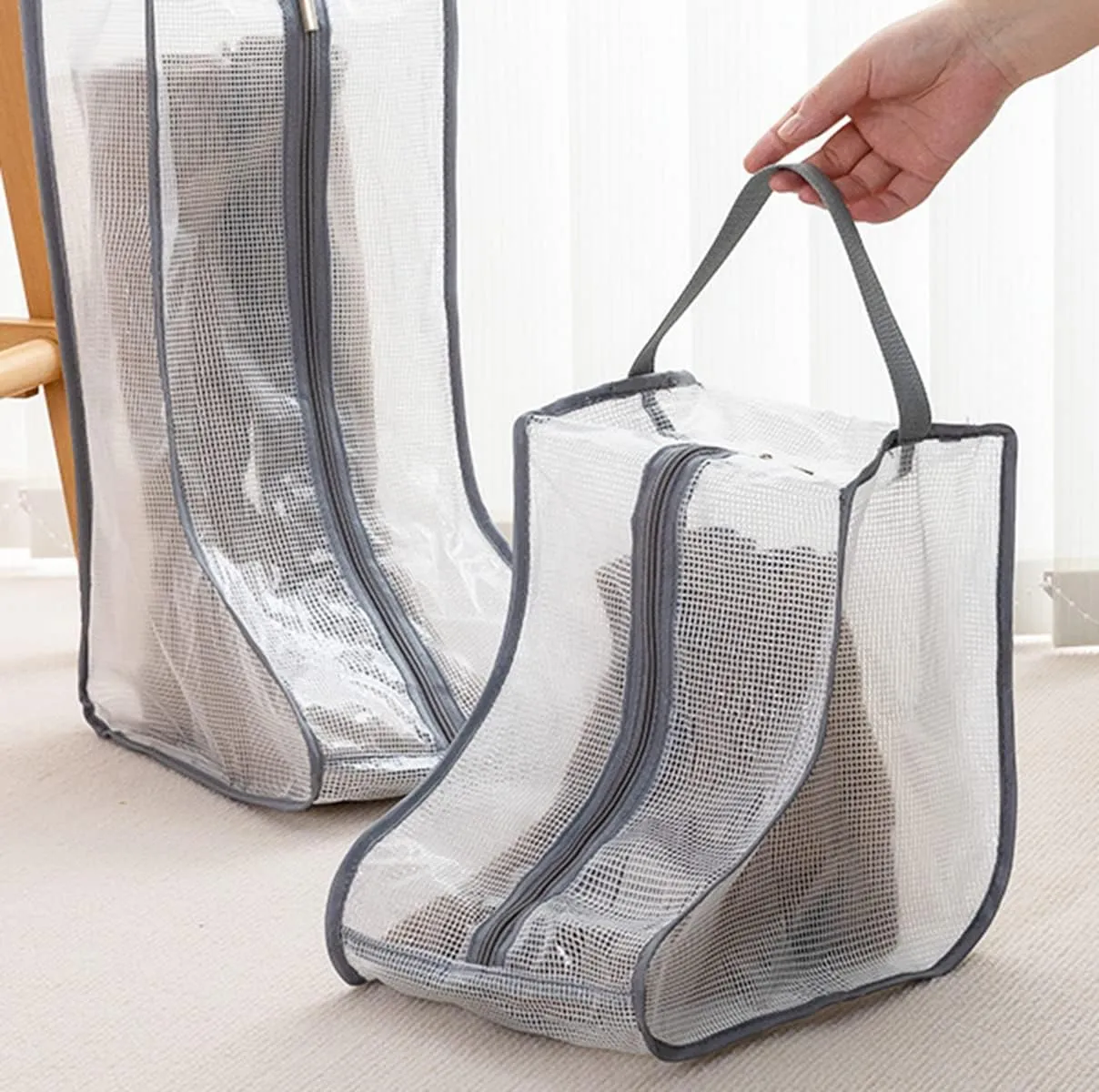 Portable Women's Tall/Short Boot Storage Bags - 2 Pack Waterproof Transparent Travel & Daily Use Shoe Bags