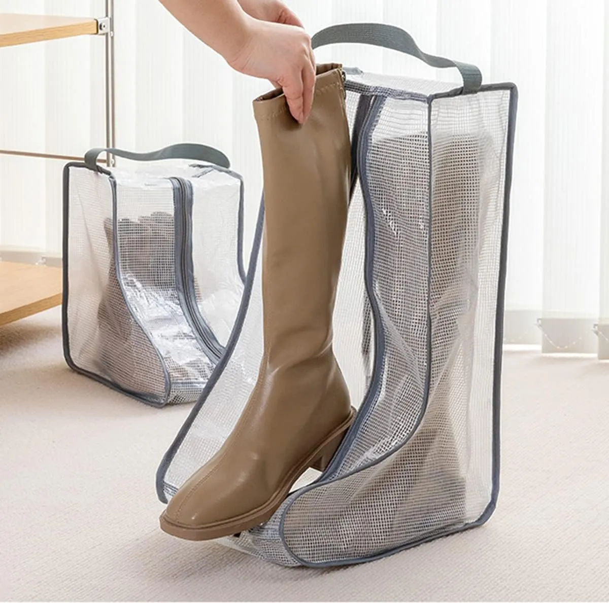 Portable Women's Tall/Short Boot Storage Bags - 2 Pack Waterproof Transparent Travel & Daily Use Shoe Bags