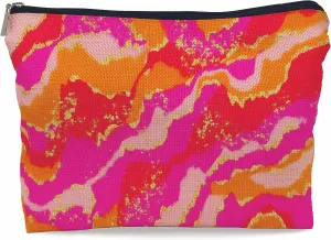 Preppy Abstract Marble Texture Fluid Hot Pink and Orange Makeup Bag Cosmetic Bag Zipper Pouch Toiletry Bags,Preppy Gifts for Women Teen Girls