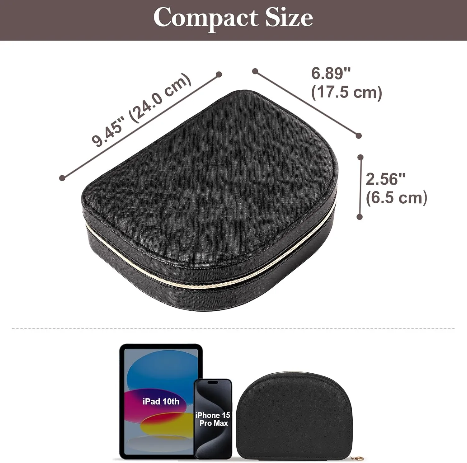 ProCase Travel Size Jewelry Box, Large Portable Seashell-Shaped Jewelry Case, 2 Layer Jewelry Organizer in PU Leather for Women -Black