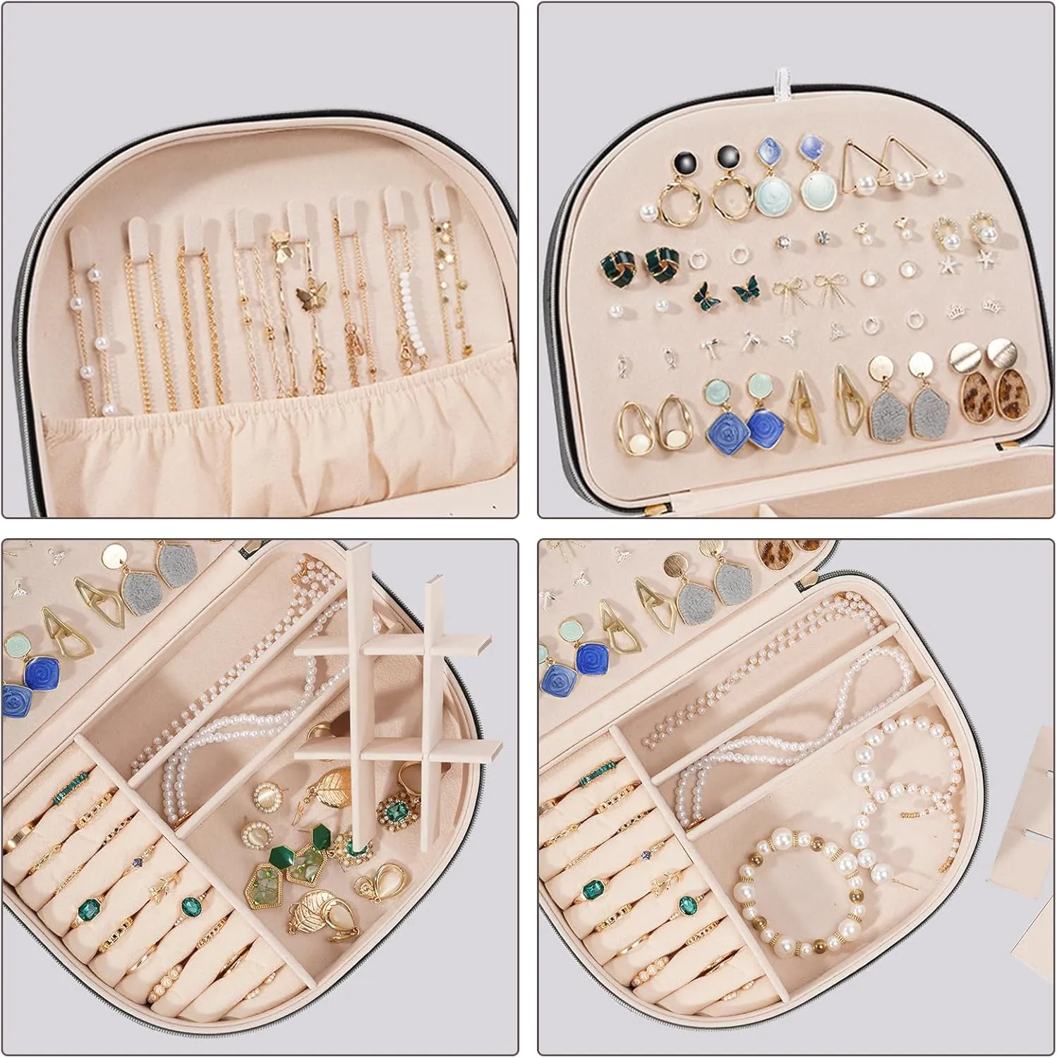 ProCase Travel Size Jewelry Box, Large Portable Seashell-Shaped Jewelry Case, 2 Layer Jewelry Organizer in PU Leather for Women -Black