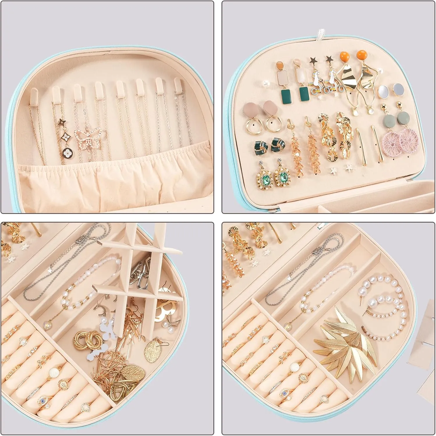 ProCase Travel Size Jewelry Box, Large Portable Seashell-Shaped Jewelry Case, 2 Layer Jewelry Organizer in PU Leather for Women -Blue