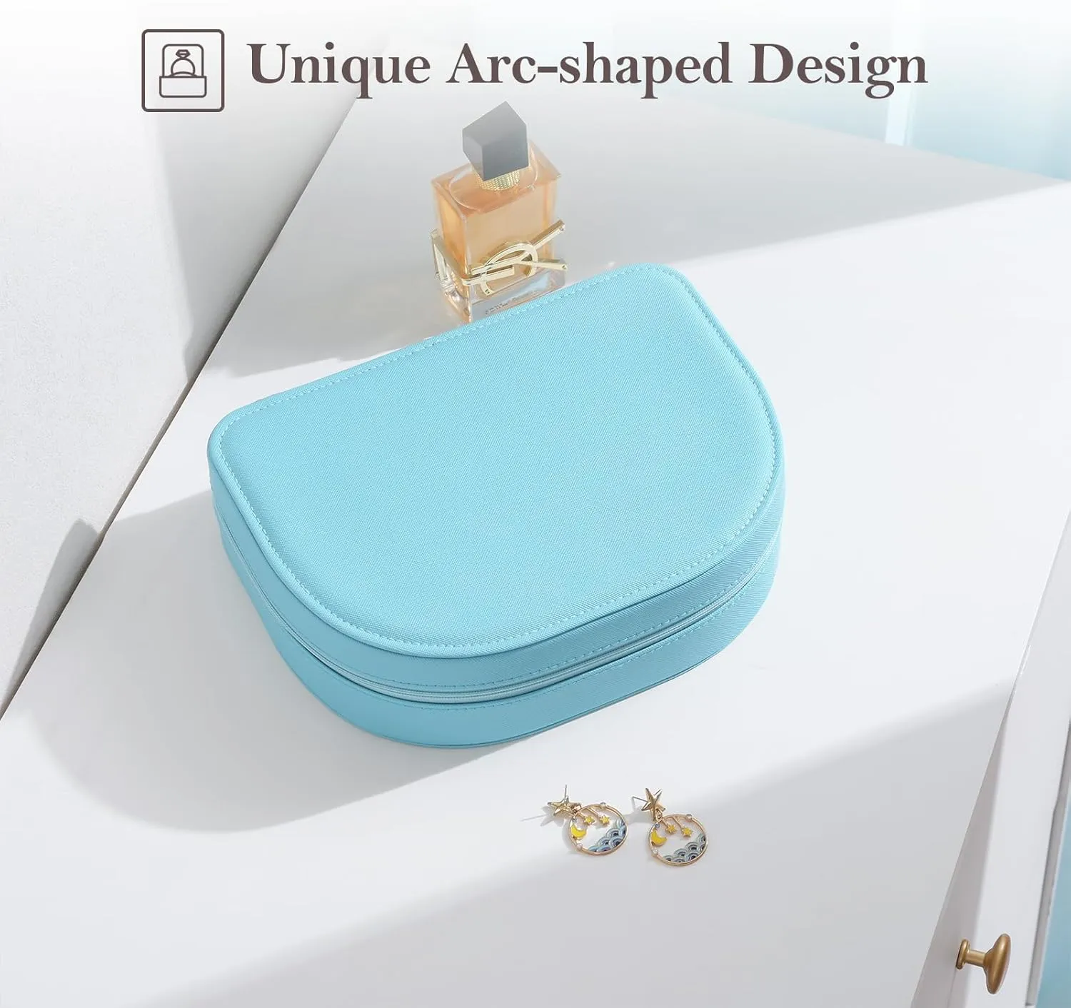 ProCase Travel Size Jewelry Box, Large Portable Seashell-Shaped Jewelry Case, 2 Layer Jewelry Organizer in PU Leather for Women -Blue