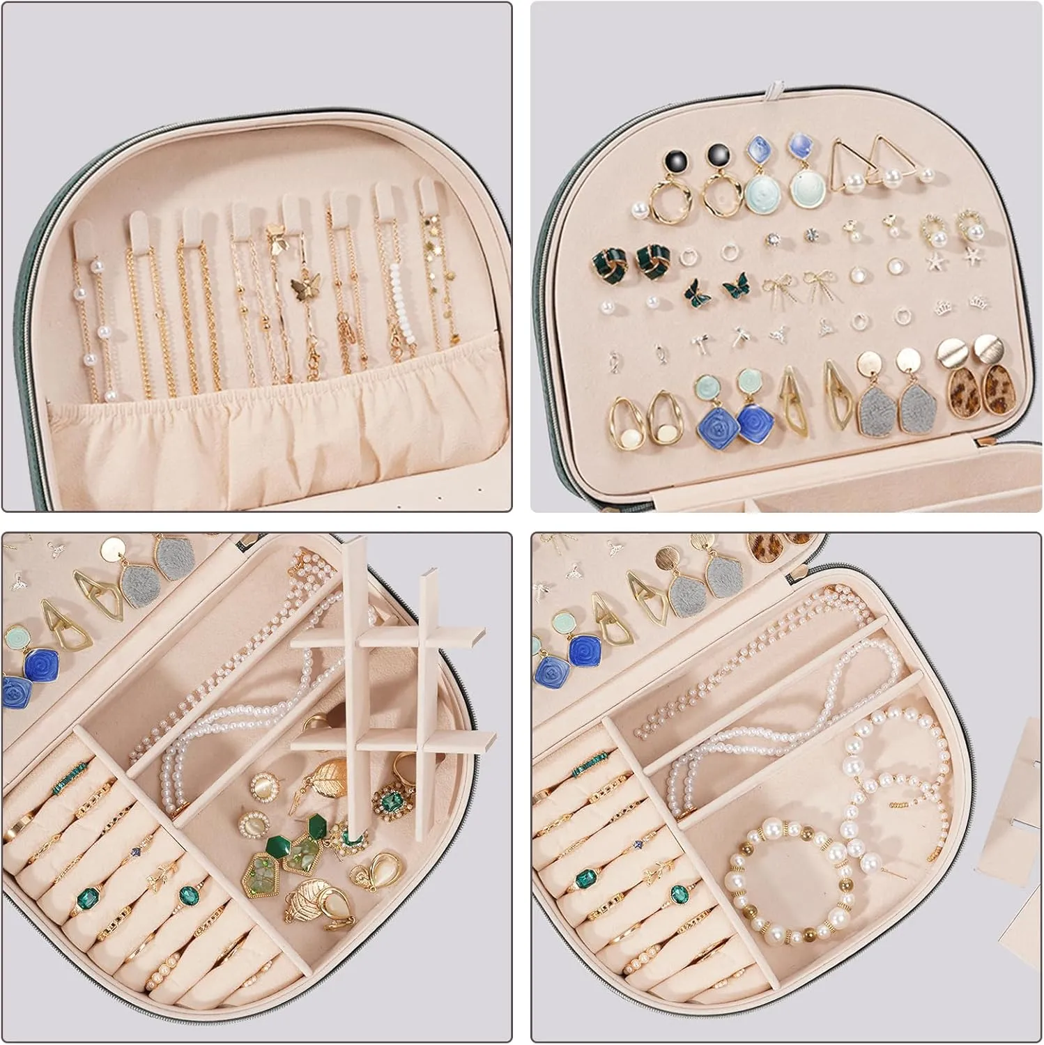 ProCase Travel Size Jewelry Box, Large Portable Seashell-Shaped Jewelry Case, 2 Layer Jewelry Organizer in PU Leather for Women -Emerald
