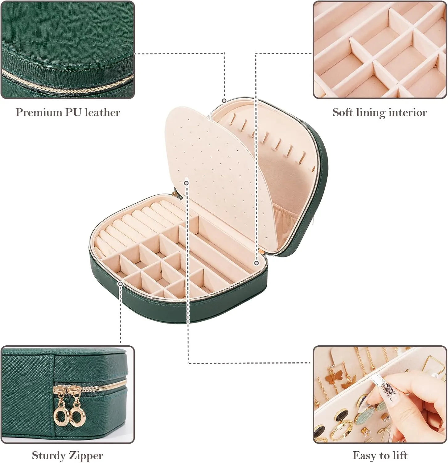 ProCase Travel Size Jewelry Box, Large Portable Seashell-Shaped Jewelry Case, 2 Layer Jewelry Organizer in PU Leather for Women -Emerald