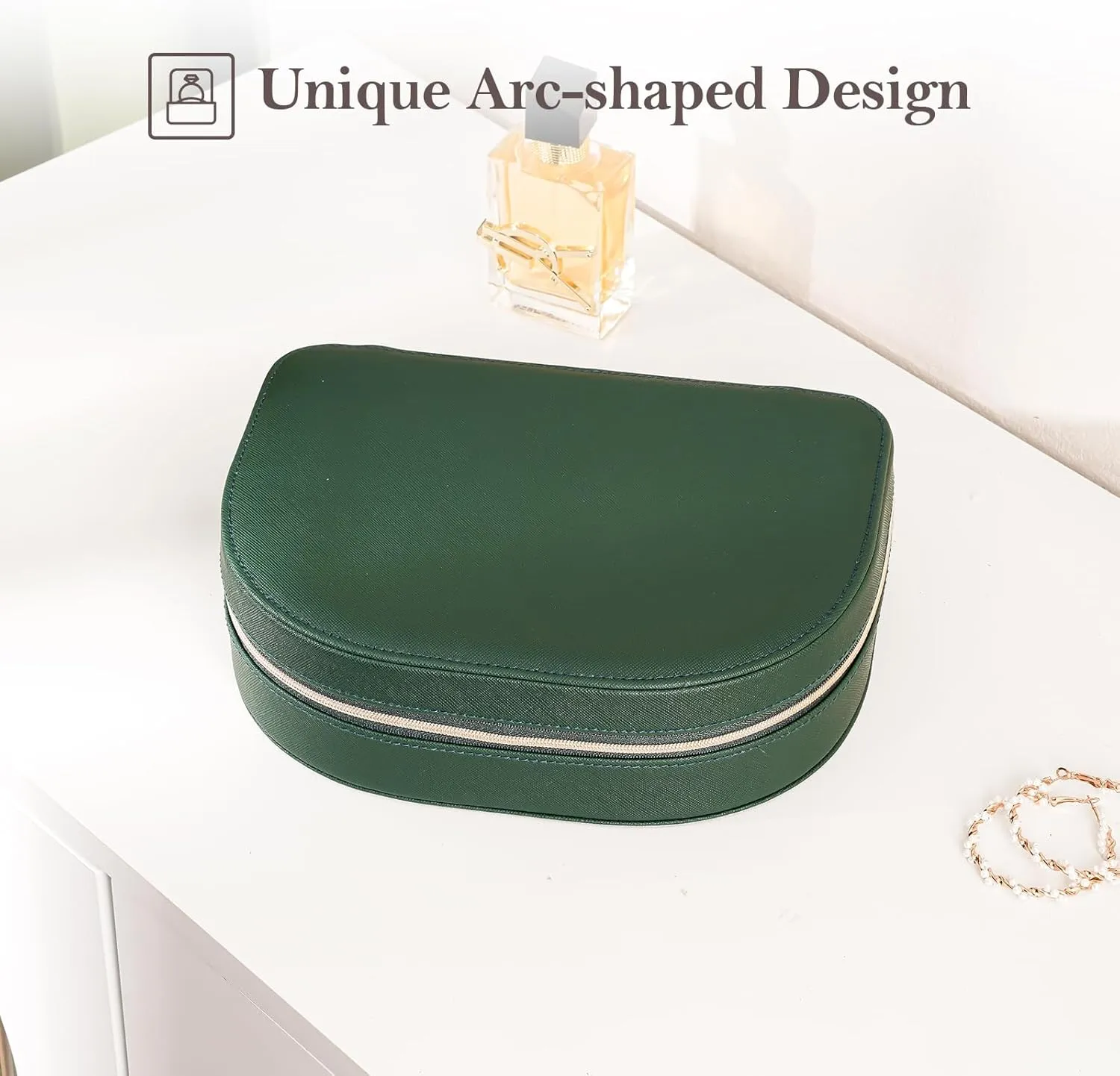 ProCase Travel Size Jewelry Box, Large Portable Seashell-Shaped Jewelry Case, 2 Layer Jewelry Organizer in PU Leather for Women -Emerald